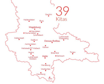 Karte mit den Orten der Kindereinrichtungen im Bistum Magdeburg