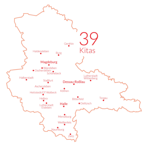 Karte mit den Kindereinrichtungen im Bistum Magdeburg